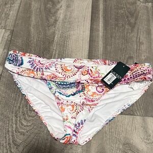 Lauren Ralph Lauren White Paisley Print Bikini Bottom